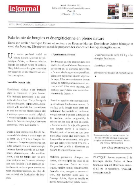 article paru dans le journal de Saône et Loire octobre 2021